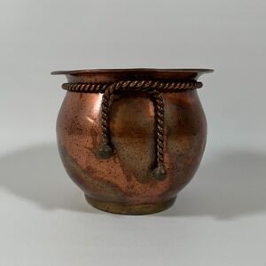 Copper Planter Bowl with Rope Tassel Trim Vintage 3.5 in Tall